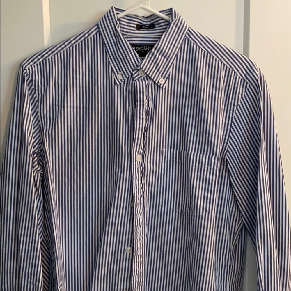 J. Crew slim fit blue/white striped button, small!